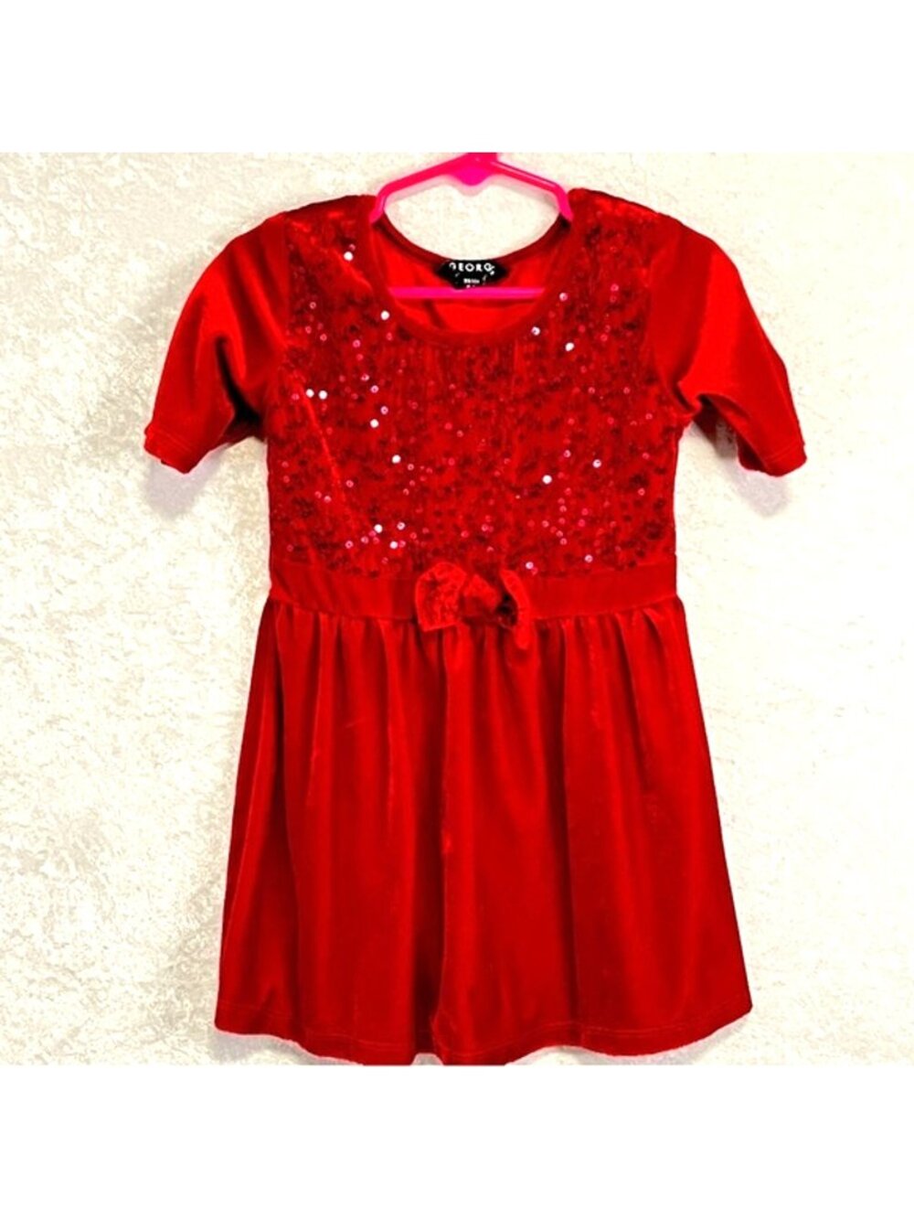 GEORGE Girls Red Velvet Sequin Dress Popover Stretch Party Wedding Size XS
